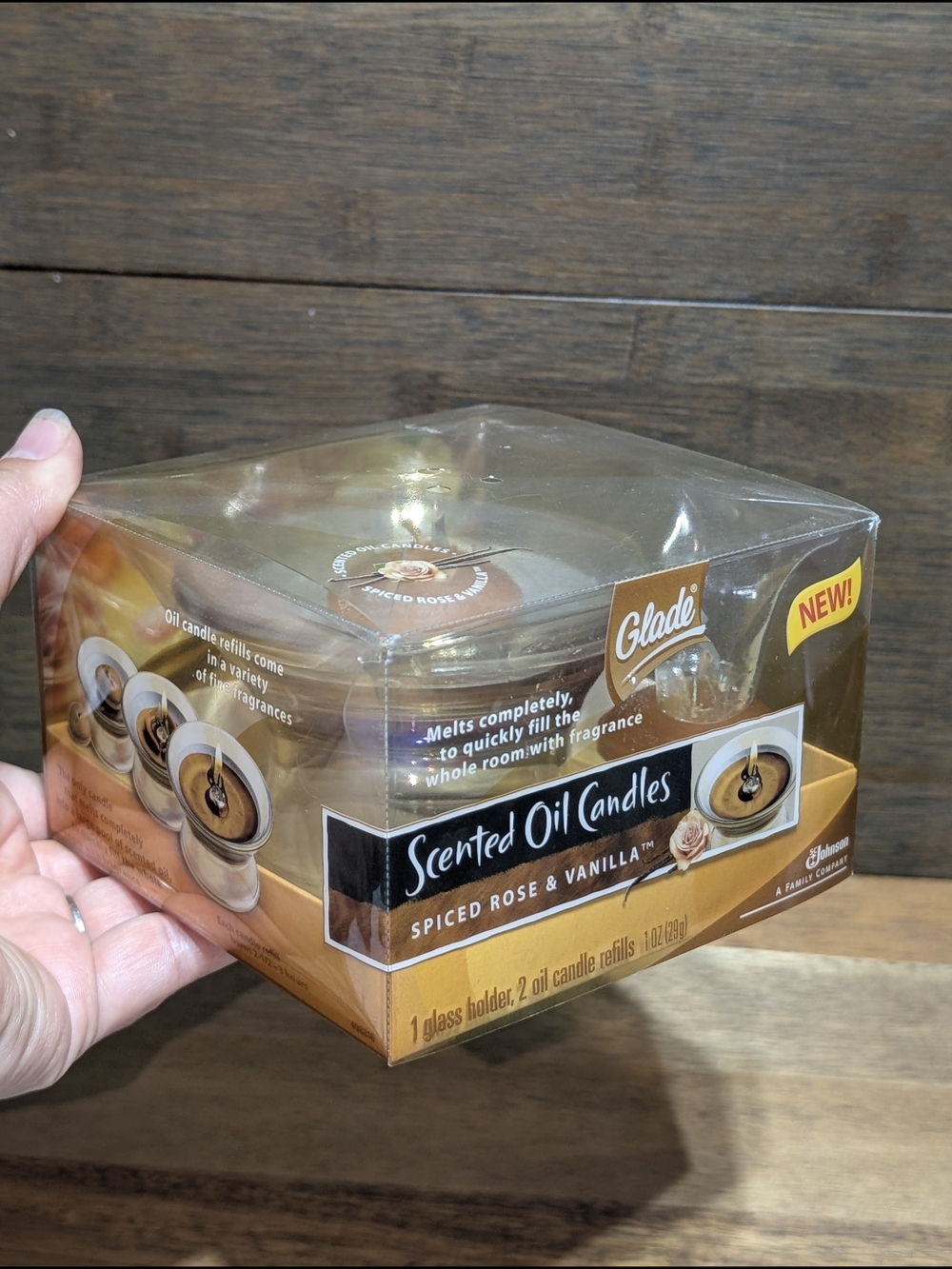 Glade Spiced Rose & Vanilla Scented Oil Candles 1 Glass Holder + 2 Refills
